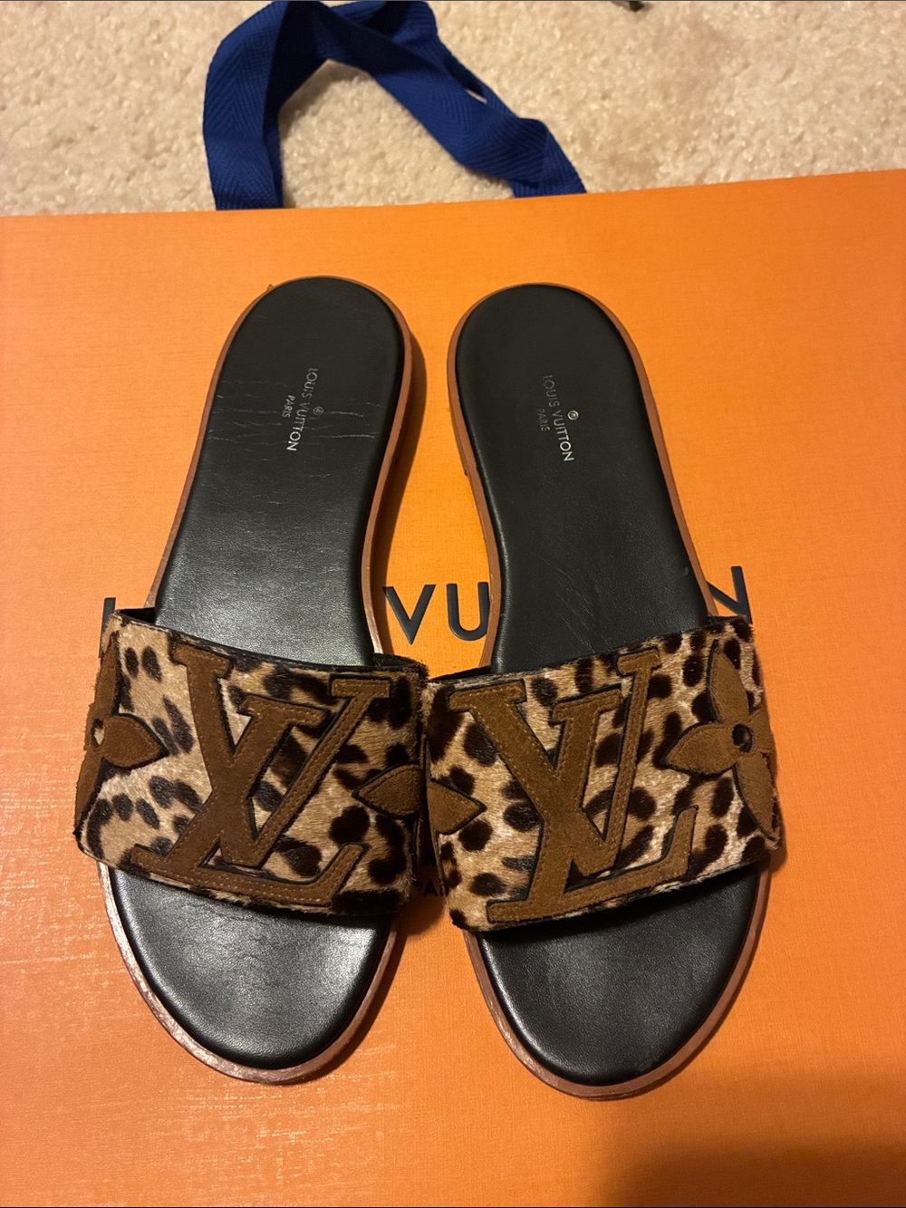 Louis Vuitton Brown Leopard-Print Calfhair Slide Sandals